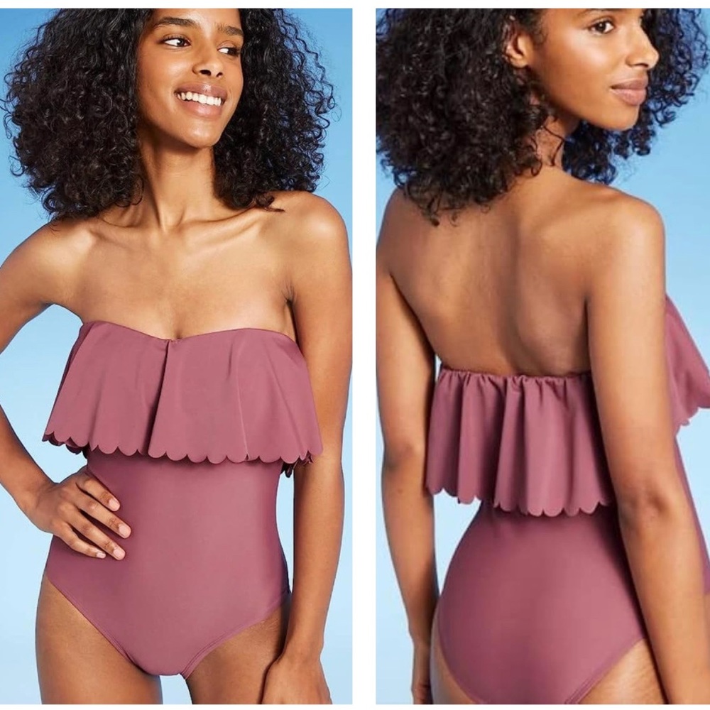 NWT Kona Sol Mauve Flounce Bandeau One Piece Strapless Swimsuit